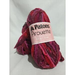 Four Balls Patons Pirouette Deep Wine Shimmer Ribbon Ruffle Scarf Yarn